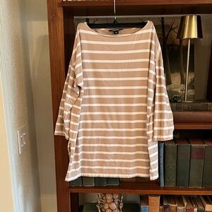 Lands' End Beige and White Striped Boatneck Tunic Top